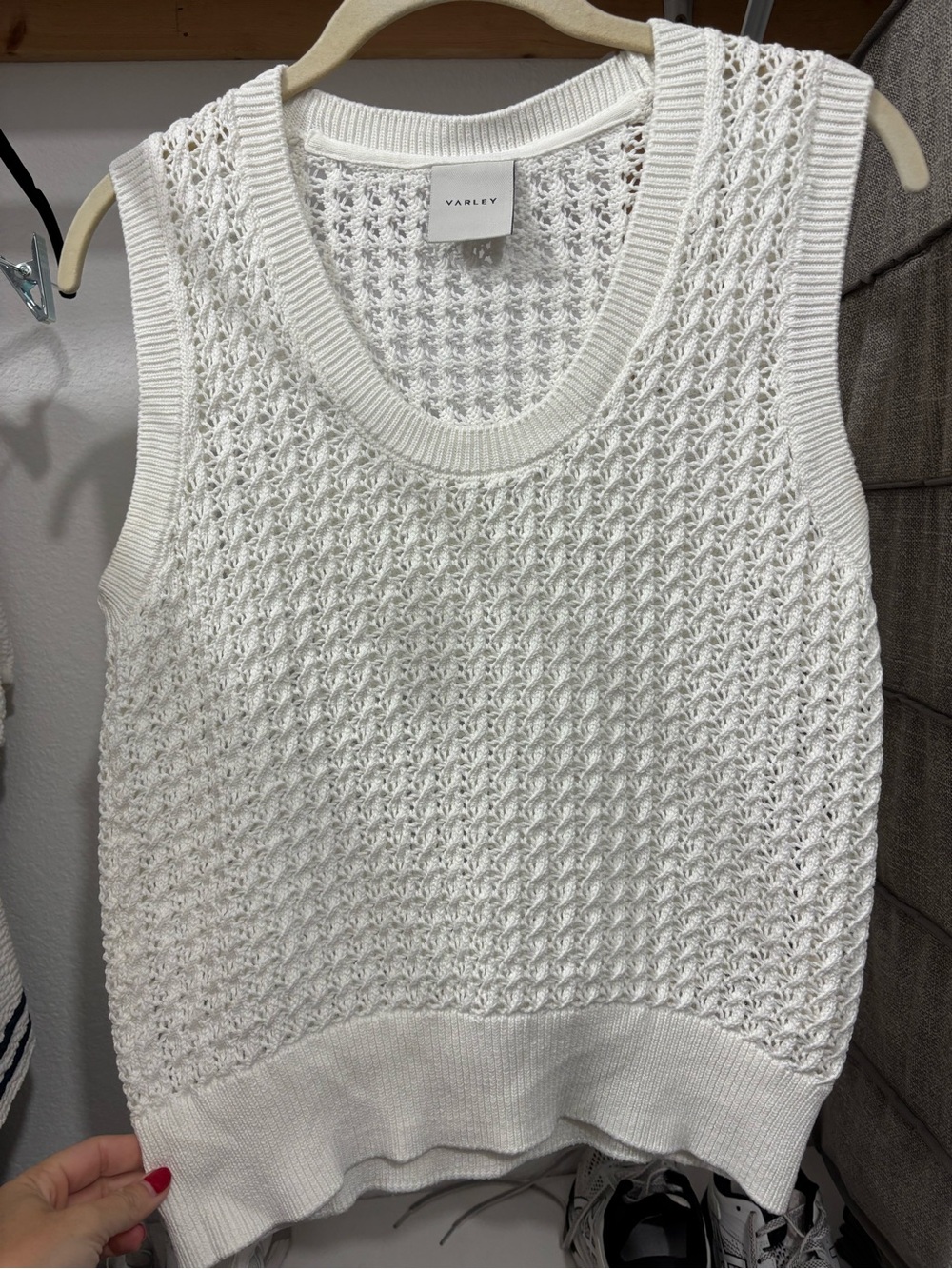 Varley Cream Open-Knit Sleeveless Sweater Vest